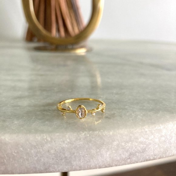 Leaflet Simulated Diamond and Accent Gold Band Ring - Picture 6 of 6